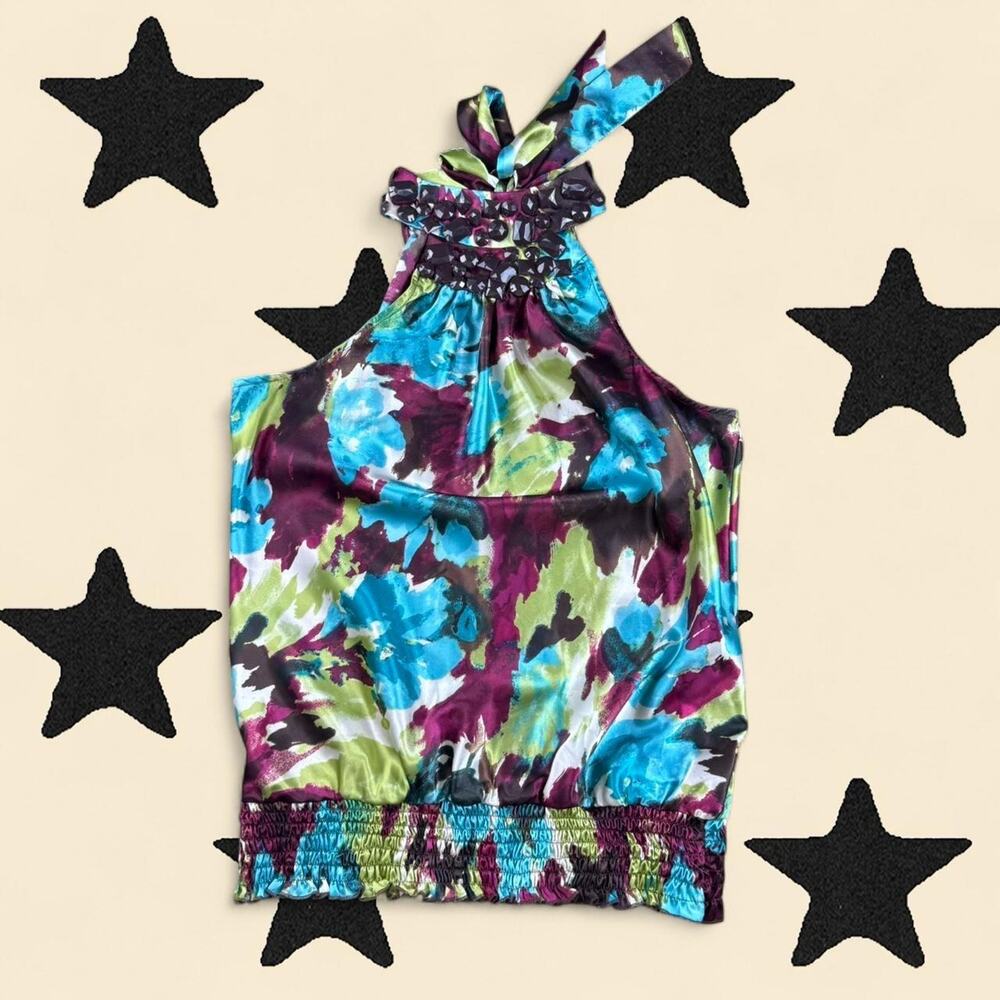 ★ Y2K Bold and Jewled Tie Halter Top ★